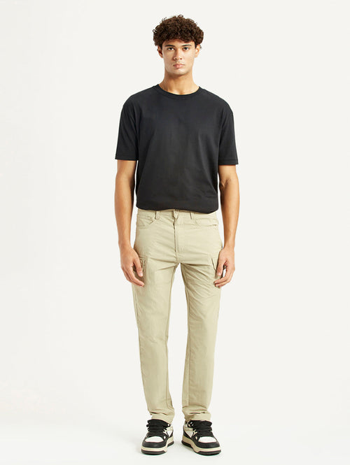 Men's Beige Slim Fit Mid Rise Cargo Trousers