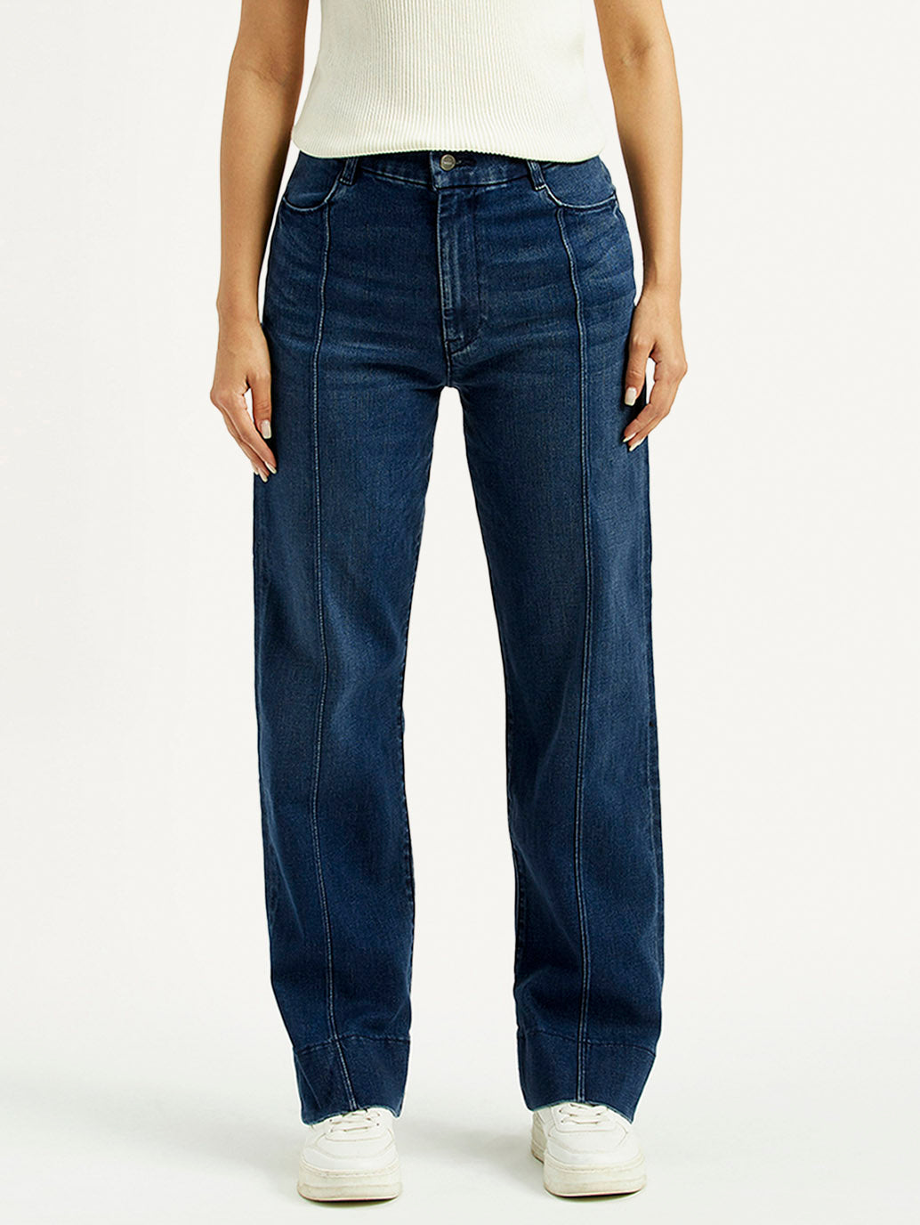 Women's Redloop Dark Blue Ribcage Straight Fit High Rise Jeans