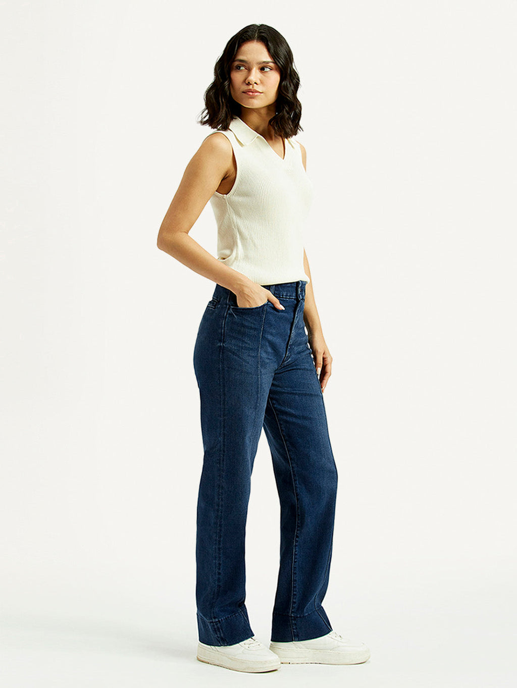 Women's Redloop Dark Blue Ribcage Straight Fit High Rise Jeans