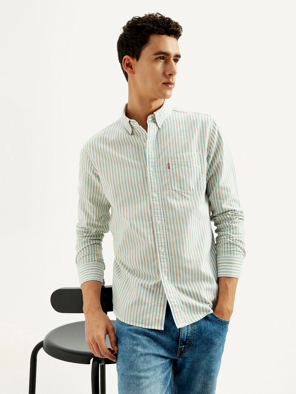 Men's Striped Slim Fit Oxford Shirt