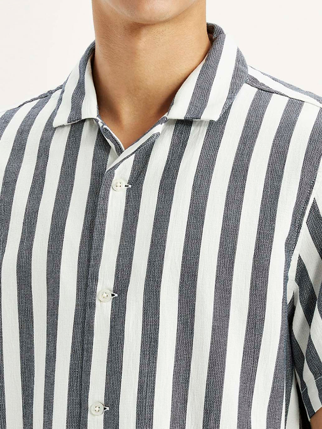 Men's Striped White Relaxed Fit Camp Shirt