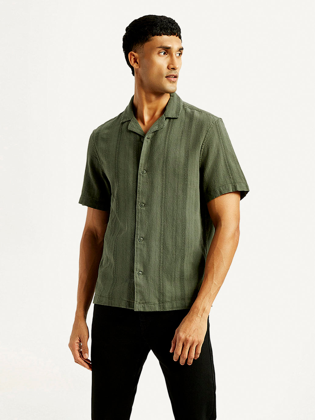 Men's Self Design Relaxed Fit Resort Collar Shirt