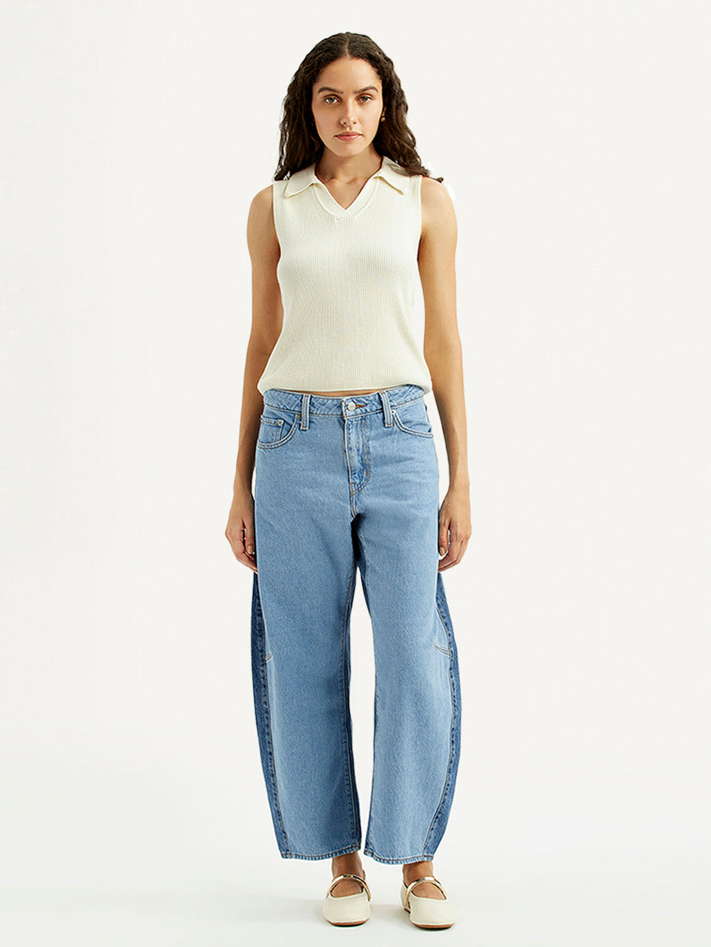 Women's Light Blue Baggy Dad Barrel Fit Mid Rise Jeans