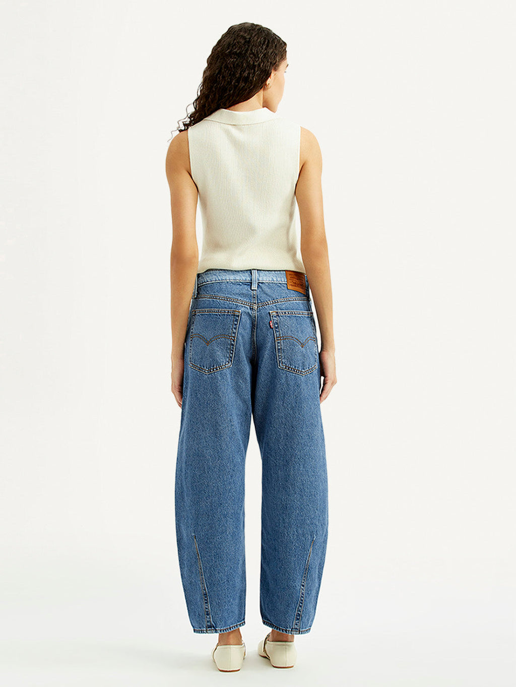 Women's Light Blue Baggy Dad Barrel Fit Mid Rise Jeans