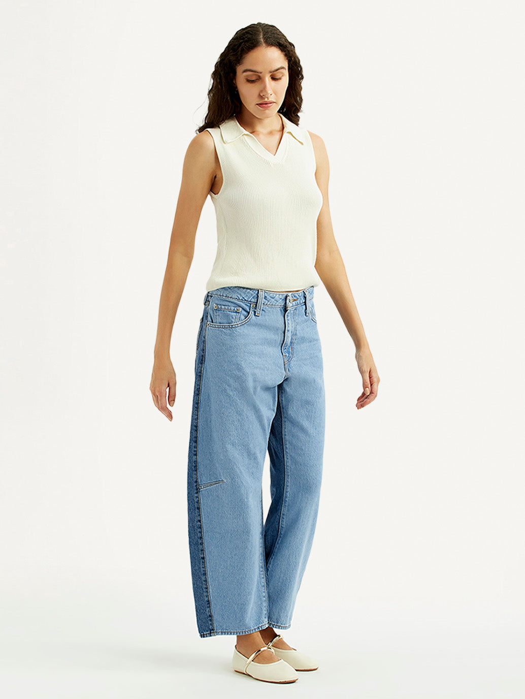 Women's Light Blue Baggy Dad Barrel Fit Mid Rise Jeans