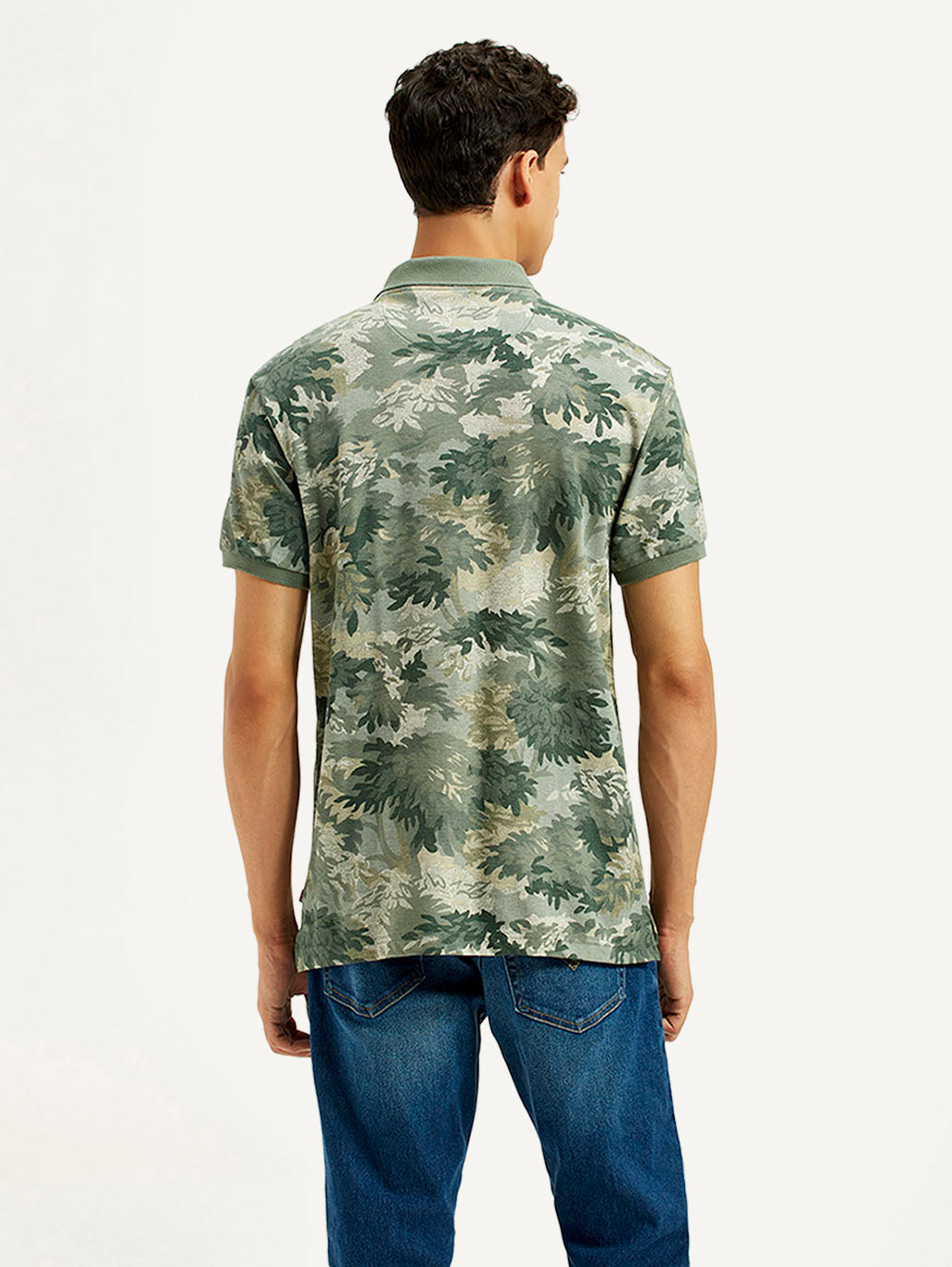 Men's Green Printed Slim Fit Polo T-Shirt