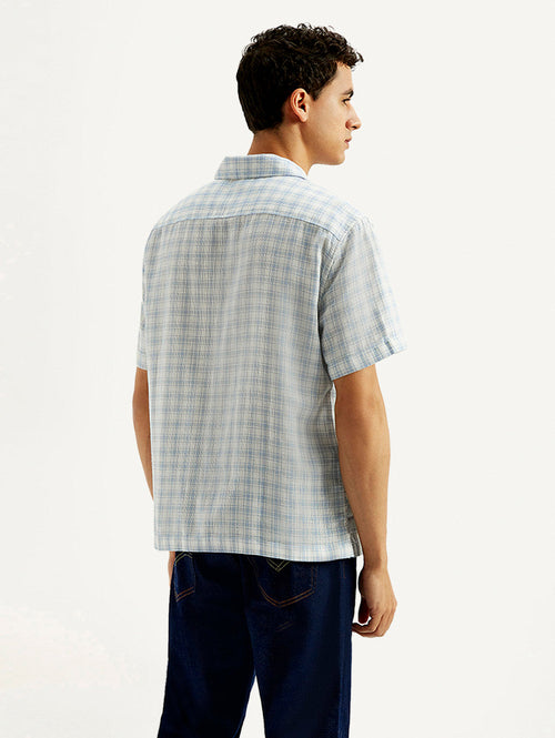 Men's Checkered Slim Fit Camp Linen Shirt