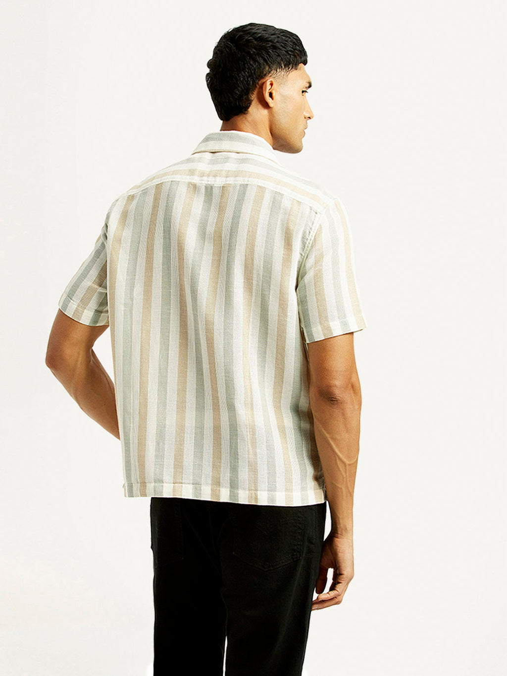 Men's Striped Slim Fit Resort Collar Linen Shirt