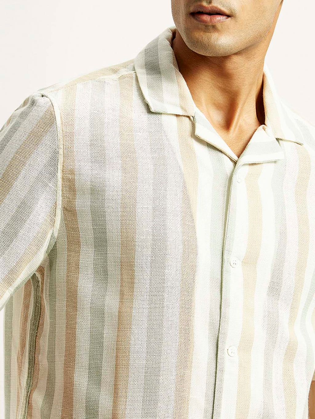 Men's Striped Slim Fit Resort Collar Linen Shirt