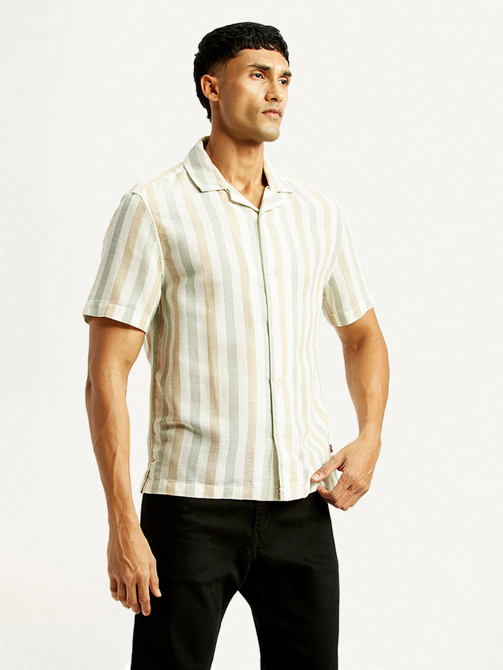 Men's Striped Slim Fit Resort Collar Linen Shirt