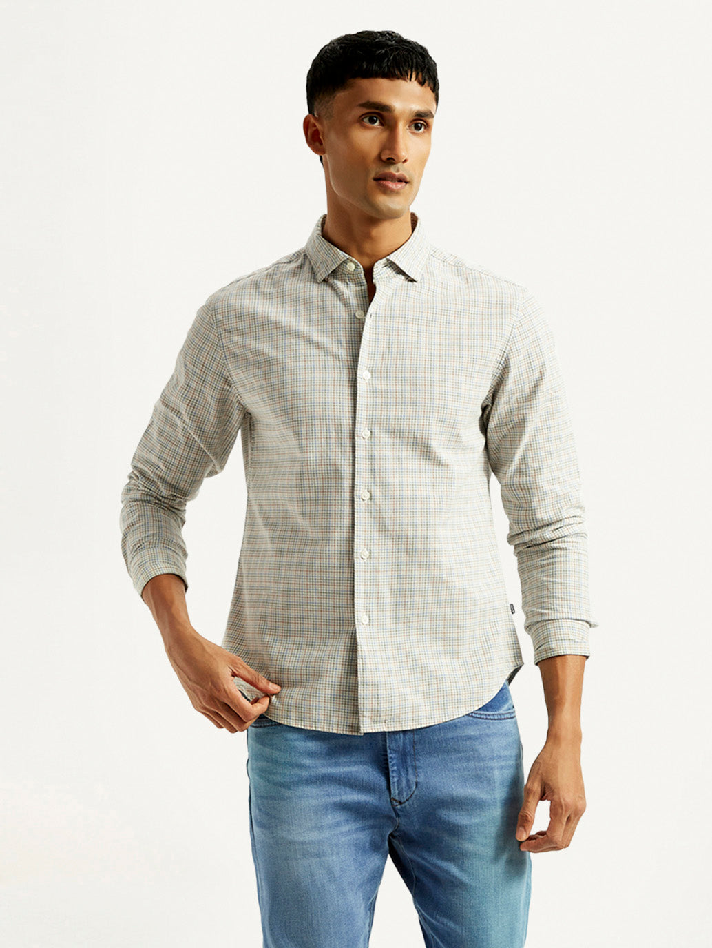 Men's Redloop Checkered Beige Slim Fit Shirt