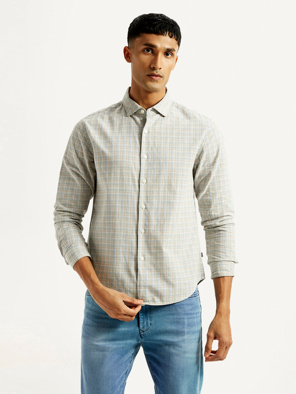 Men's Redloop Checkered Beige Slim Fit Shirt