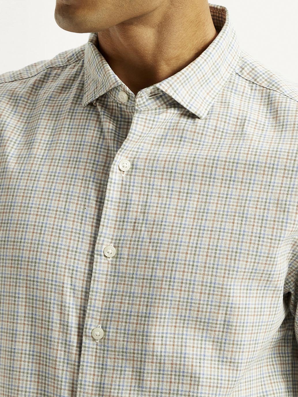Men's Redloop Checkered Beige Slim Fit Shirt