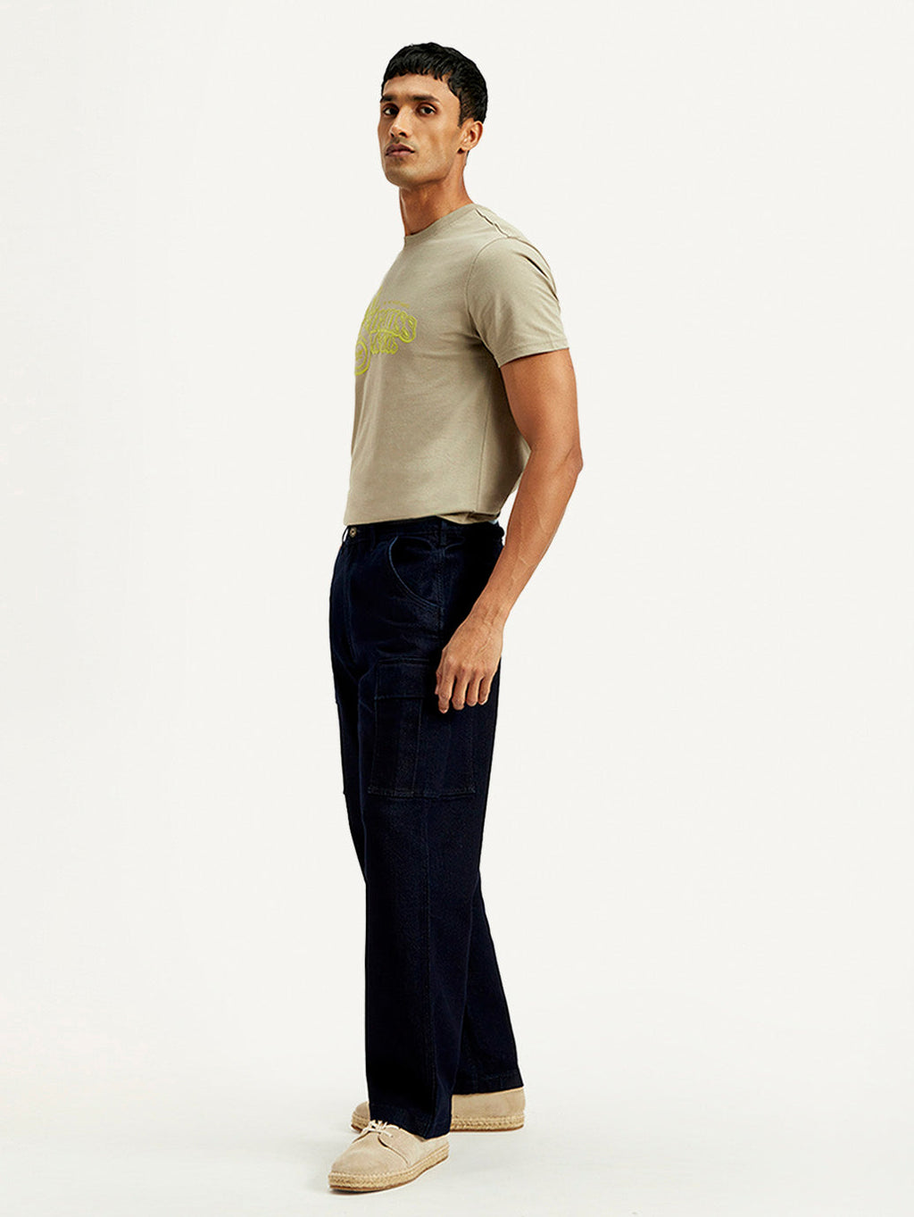 Men's Dark Indigo Tapered Fit Denim Cargo Trousers