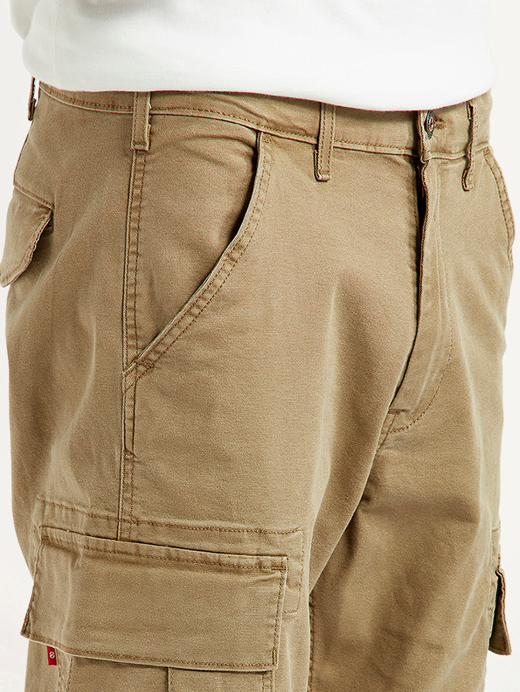 Men's Khaki Overdyed Tapered Fit Mid Rise Cargo Trousers