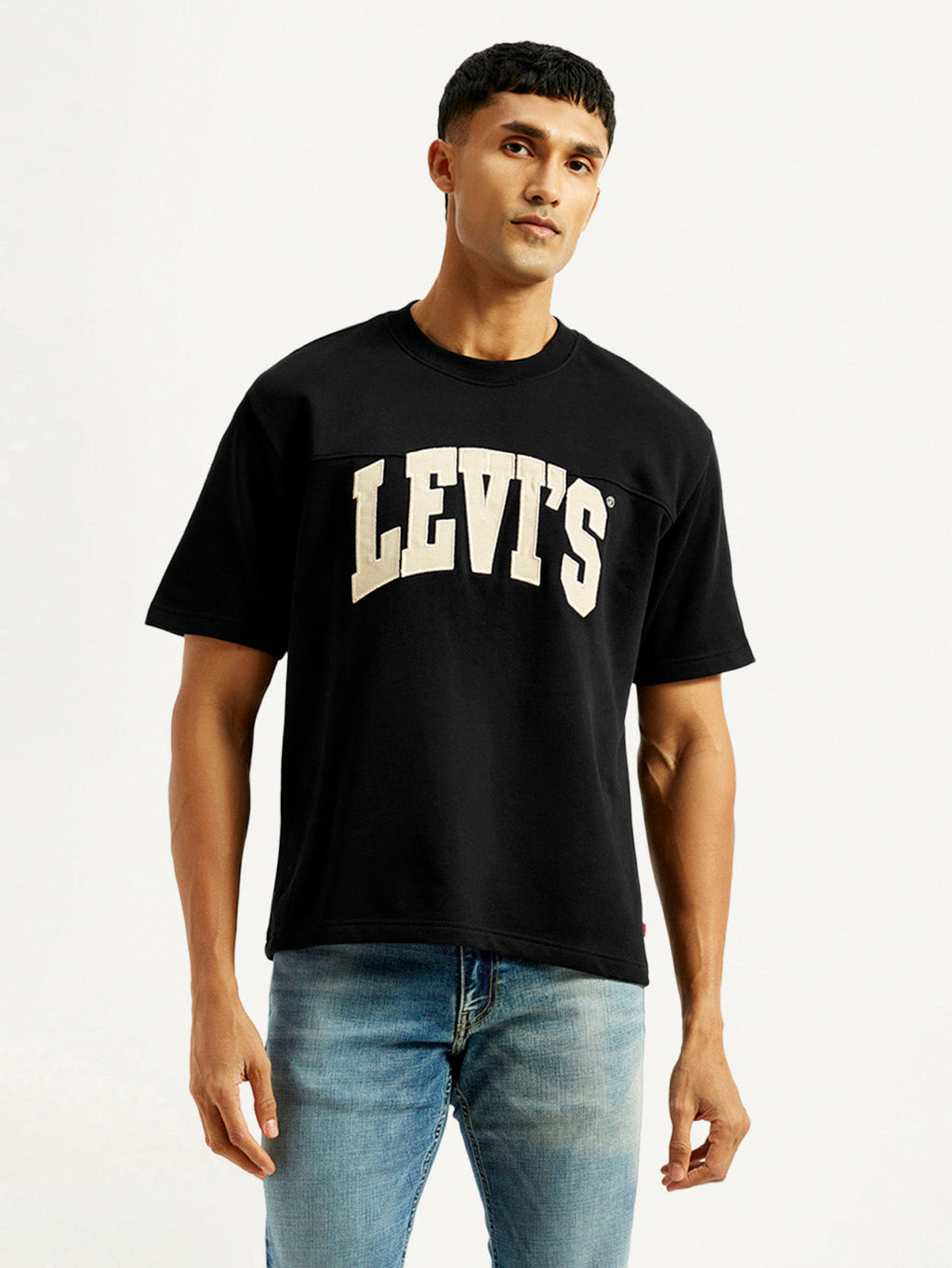 Men's Brand Logo Black Loose Fit T-Shirt