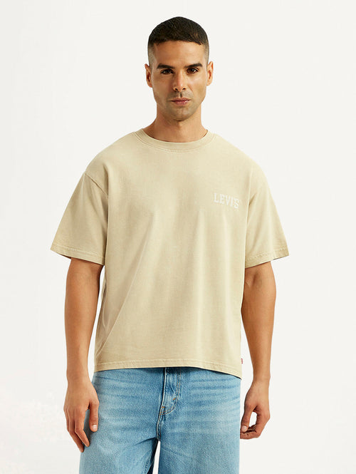 Men's Brand Logo Beige Loose Fit T-shirt