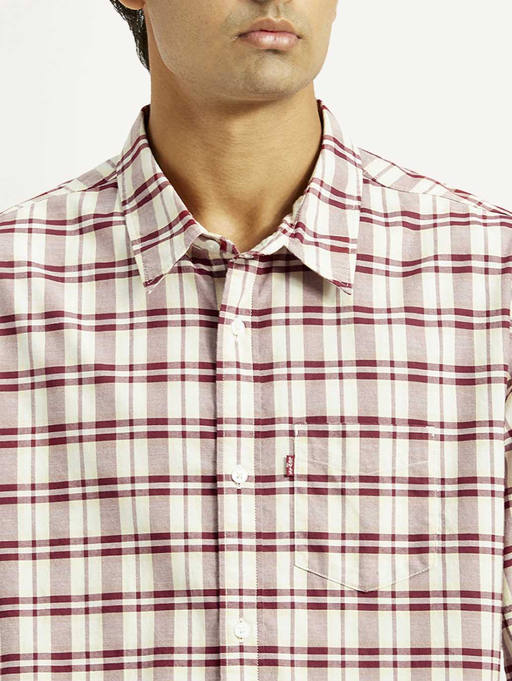 Men's Checkered White Spread Collar Shirt