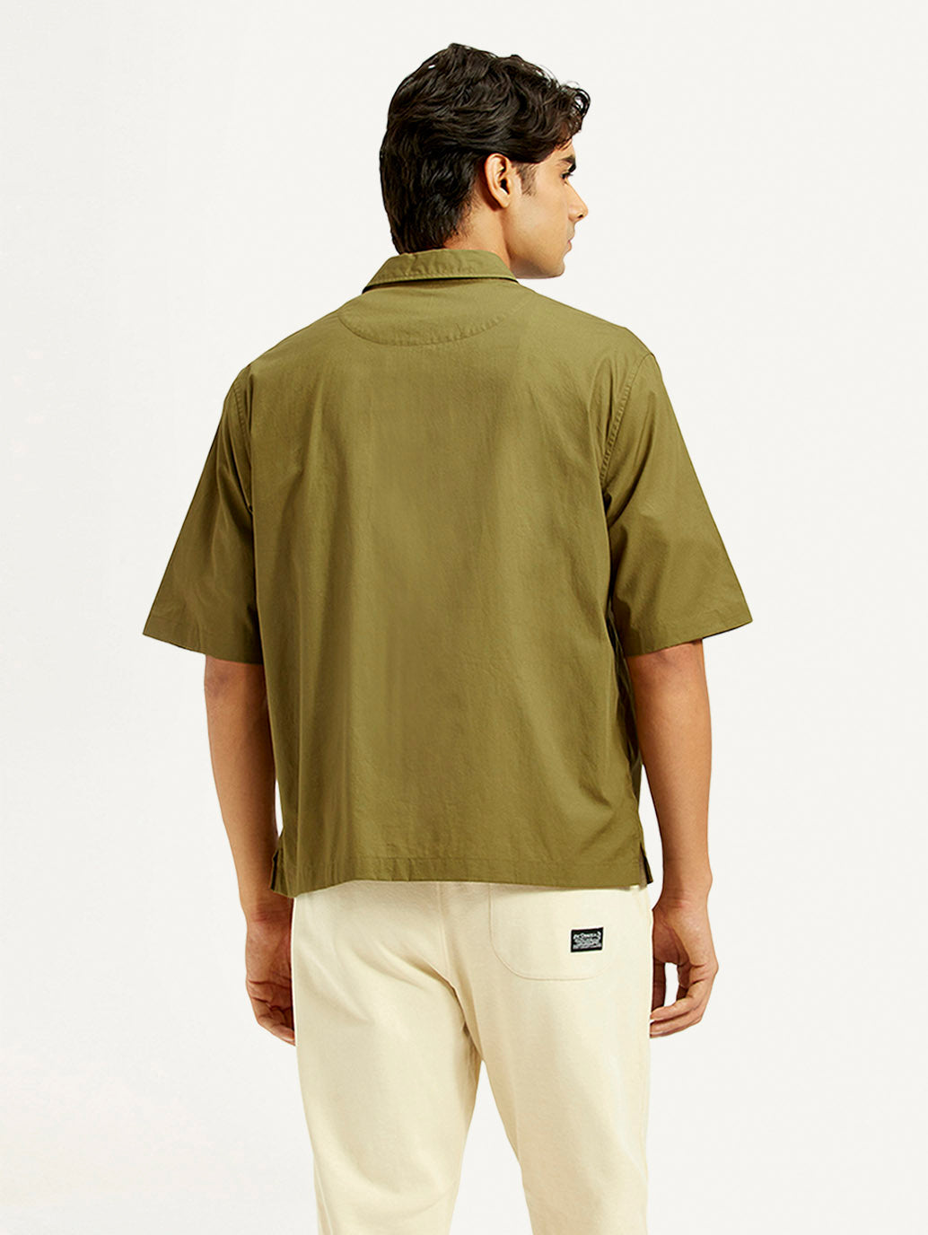 Men's Solid Olive Spread Collar Shirt