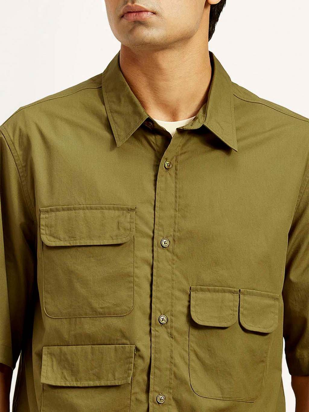 Men's Solid Olive Spread Collar Shirt