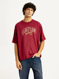 Men's Typographic Print Maroon Loose Fit T-shirt