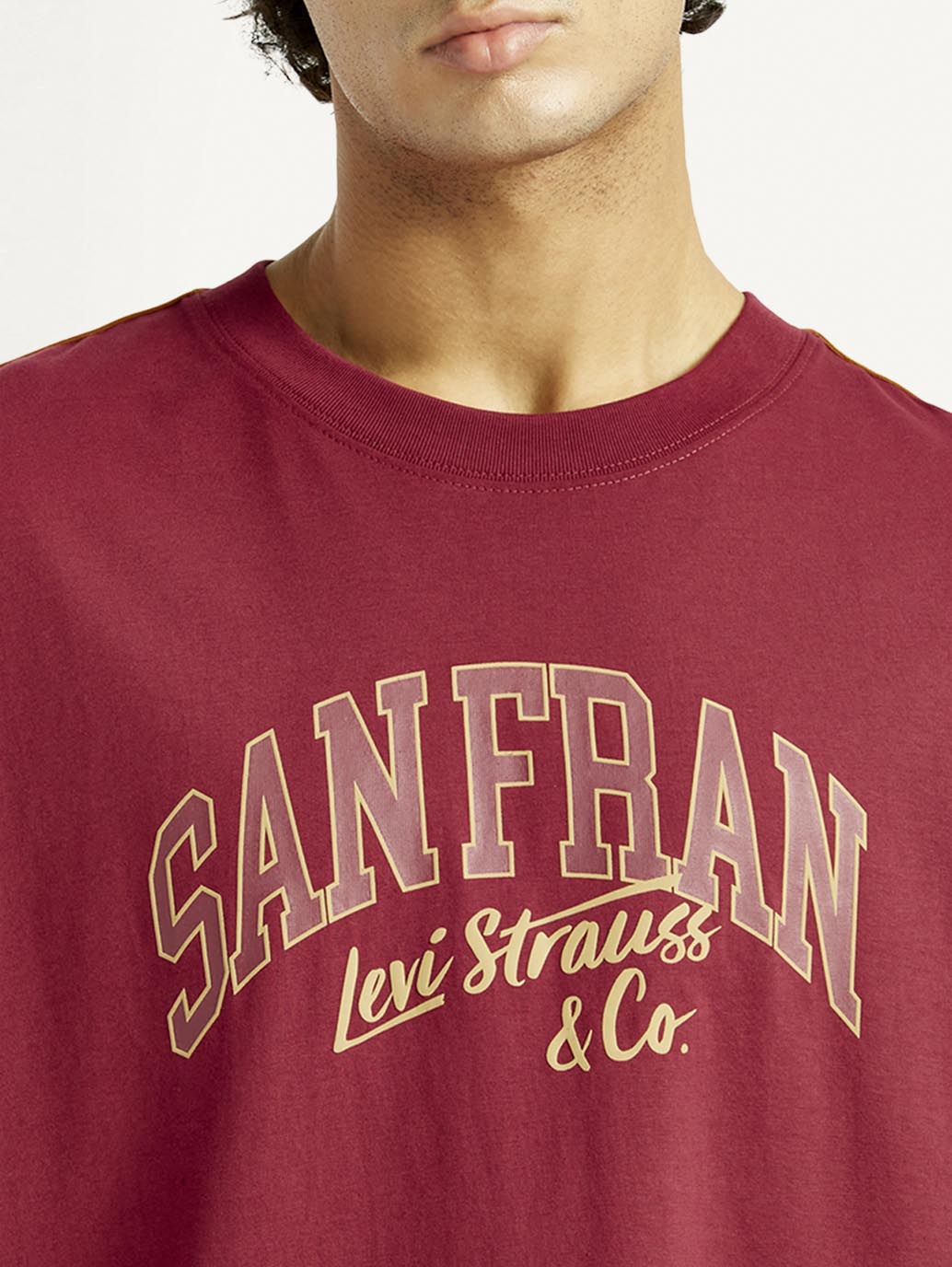 Men's Typographic Print Maroon Loose Fit T-shirt