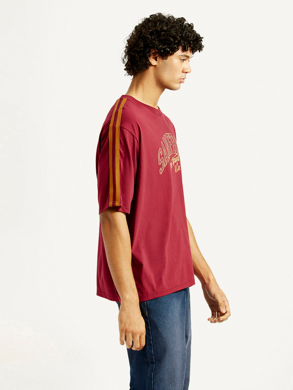 Men's Typographic Print Maroon Loose Fit T-shirt