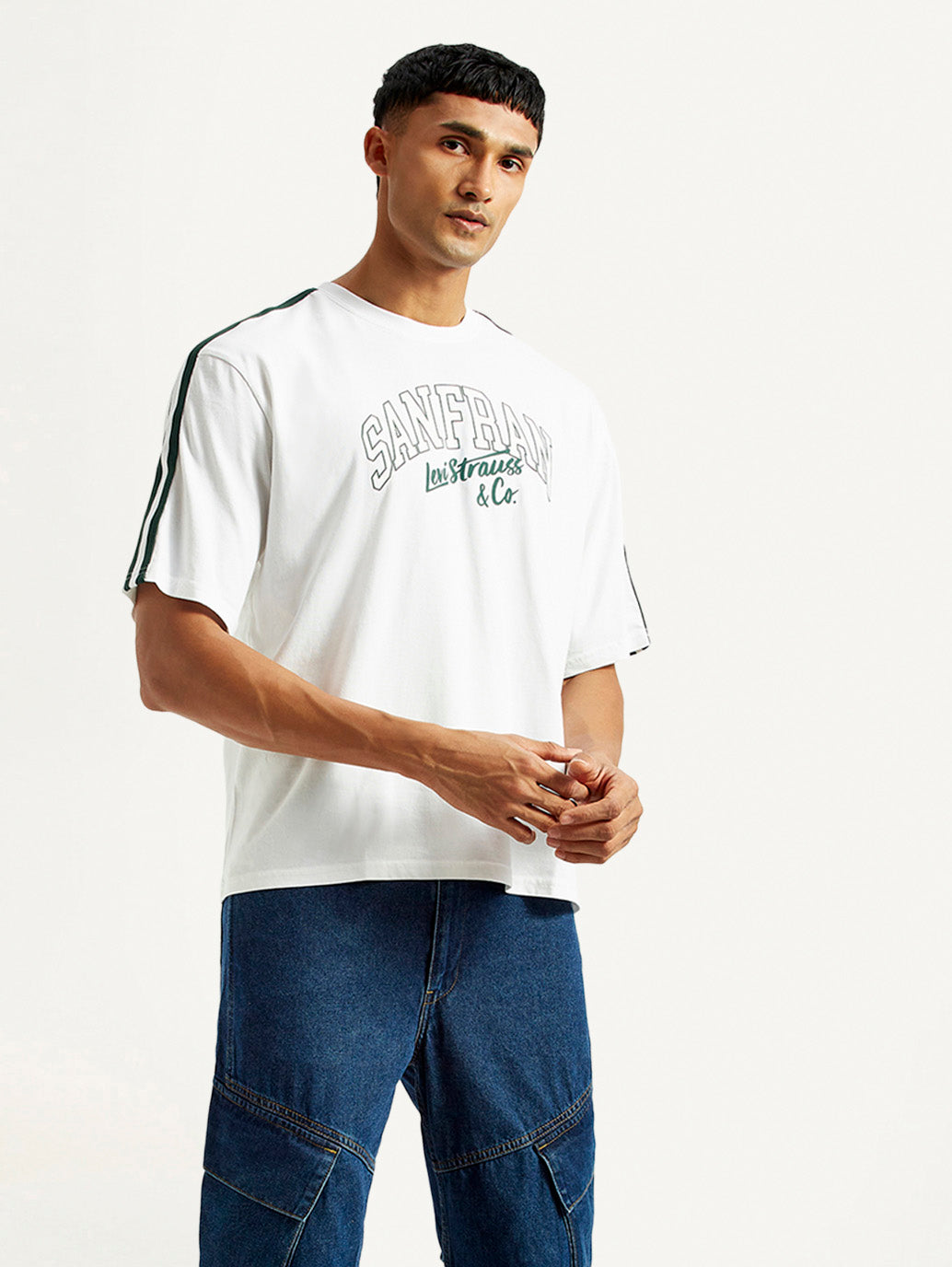 Men's Typographic Print White Loose Fit T-shirt