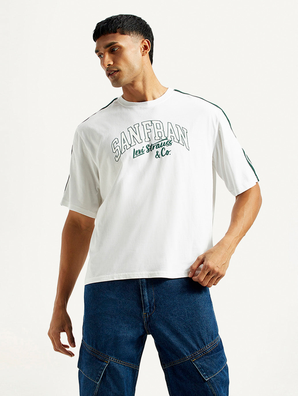 Men's Typographic Print White Loose Fit T-shirt