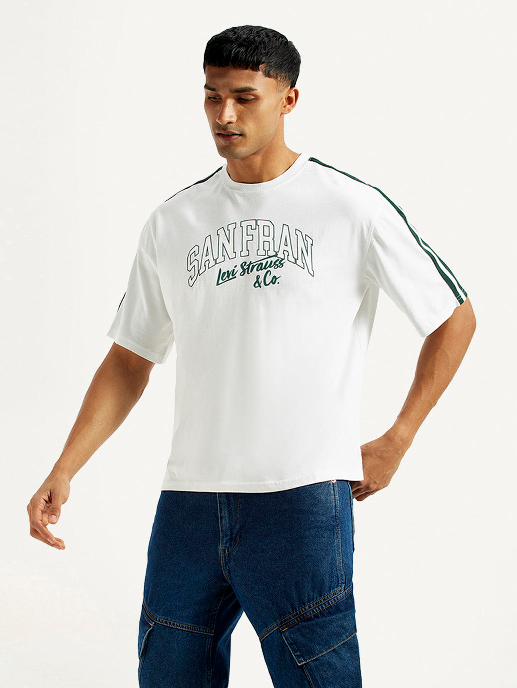 Men's Typographic Print White Loose Fit T-shirt