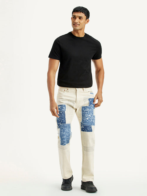 Men's 555 Off White Loose Fit Mid Rise Jeans