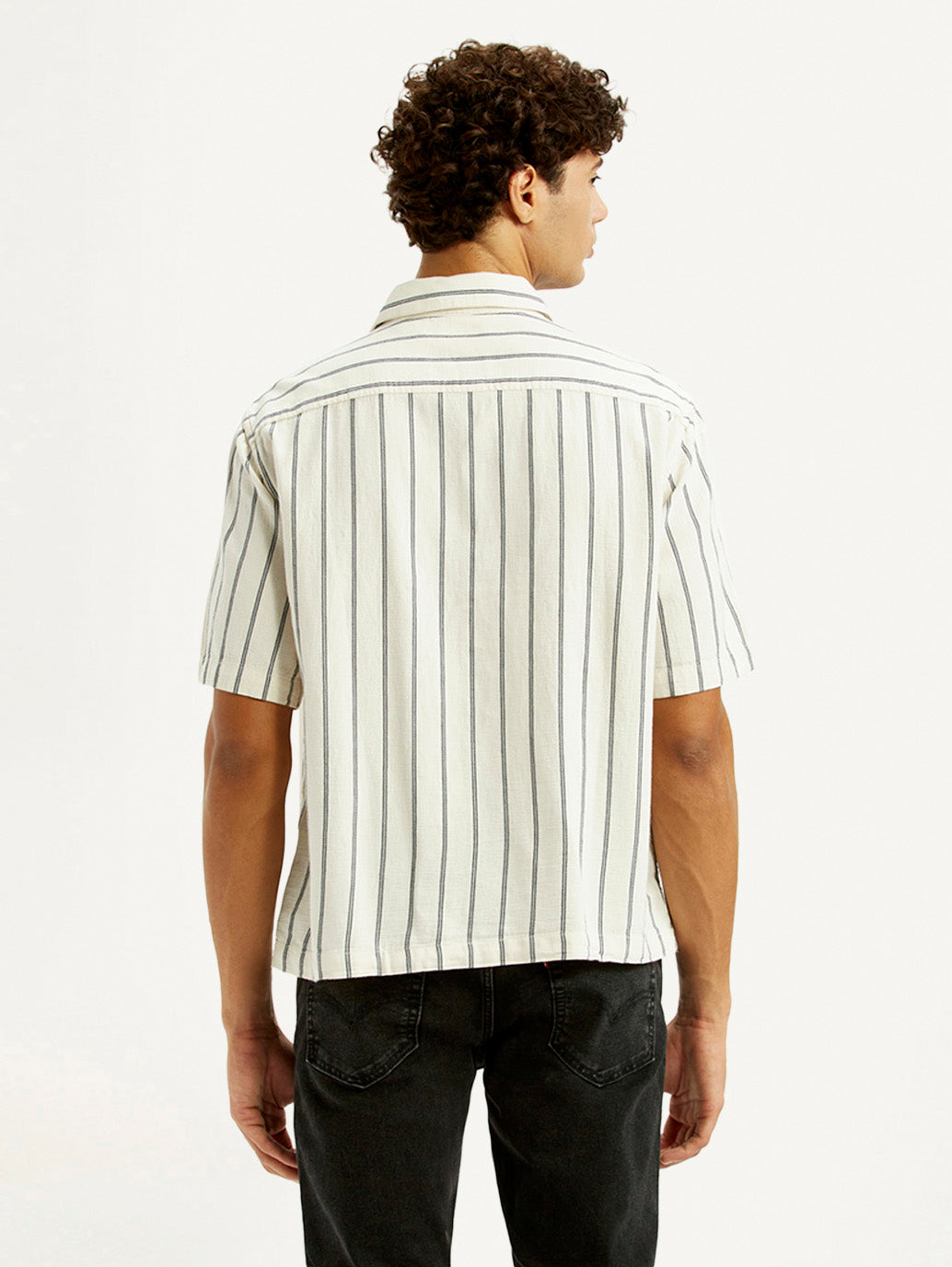 Men's Striped Off White Boxy Fit Camp Shirt