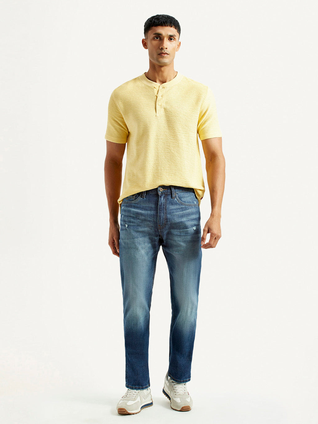 Men's 505 Blue Straight Fit Mid Rise Jeans