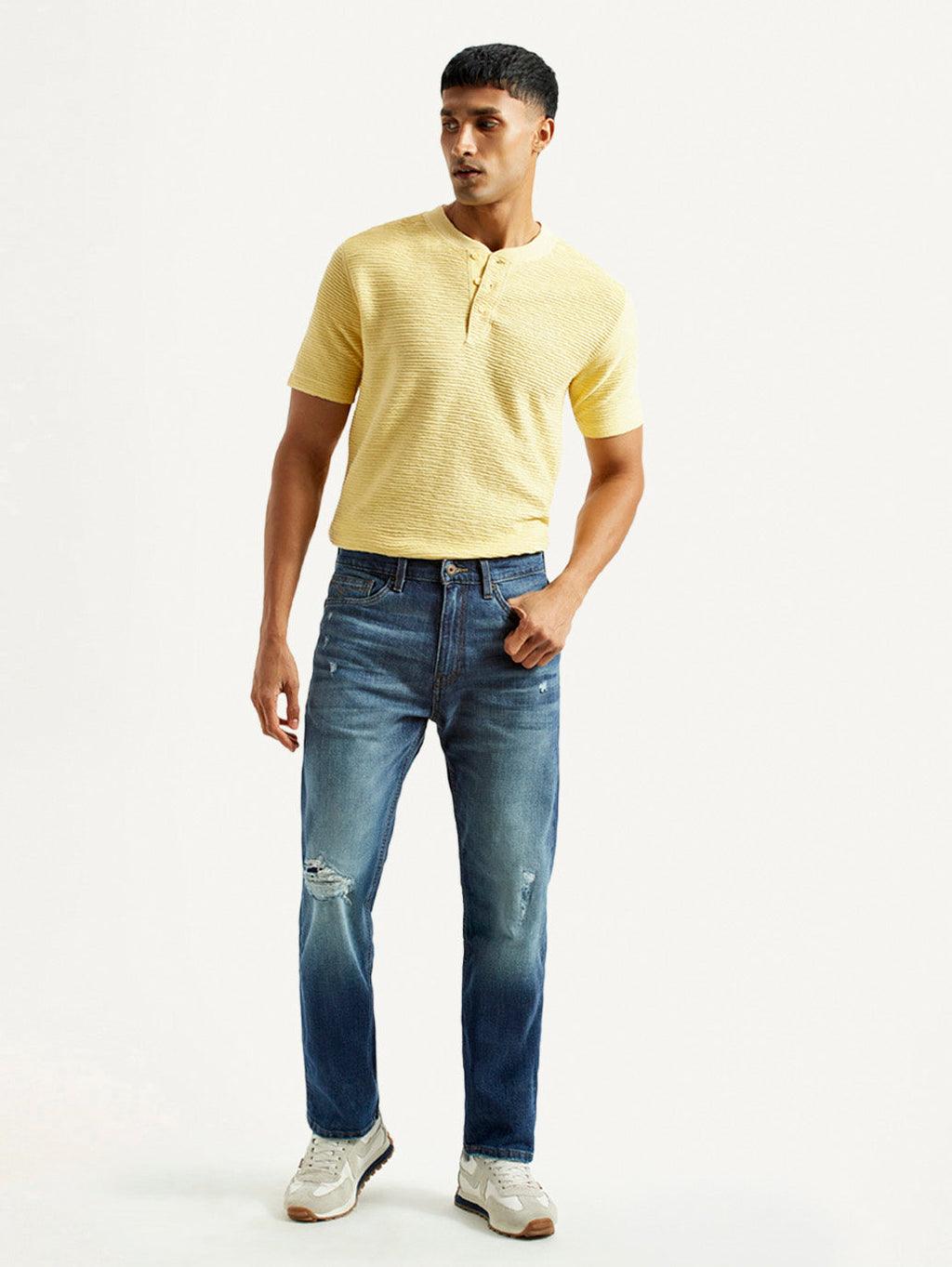 Men's 505 Blue Straight Fit Mid Rise Jeans