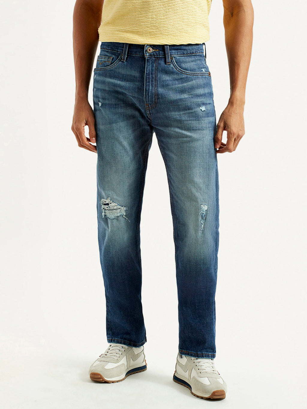 Men's 505 Blue Straight Fit Mid Rise Jeans