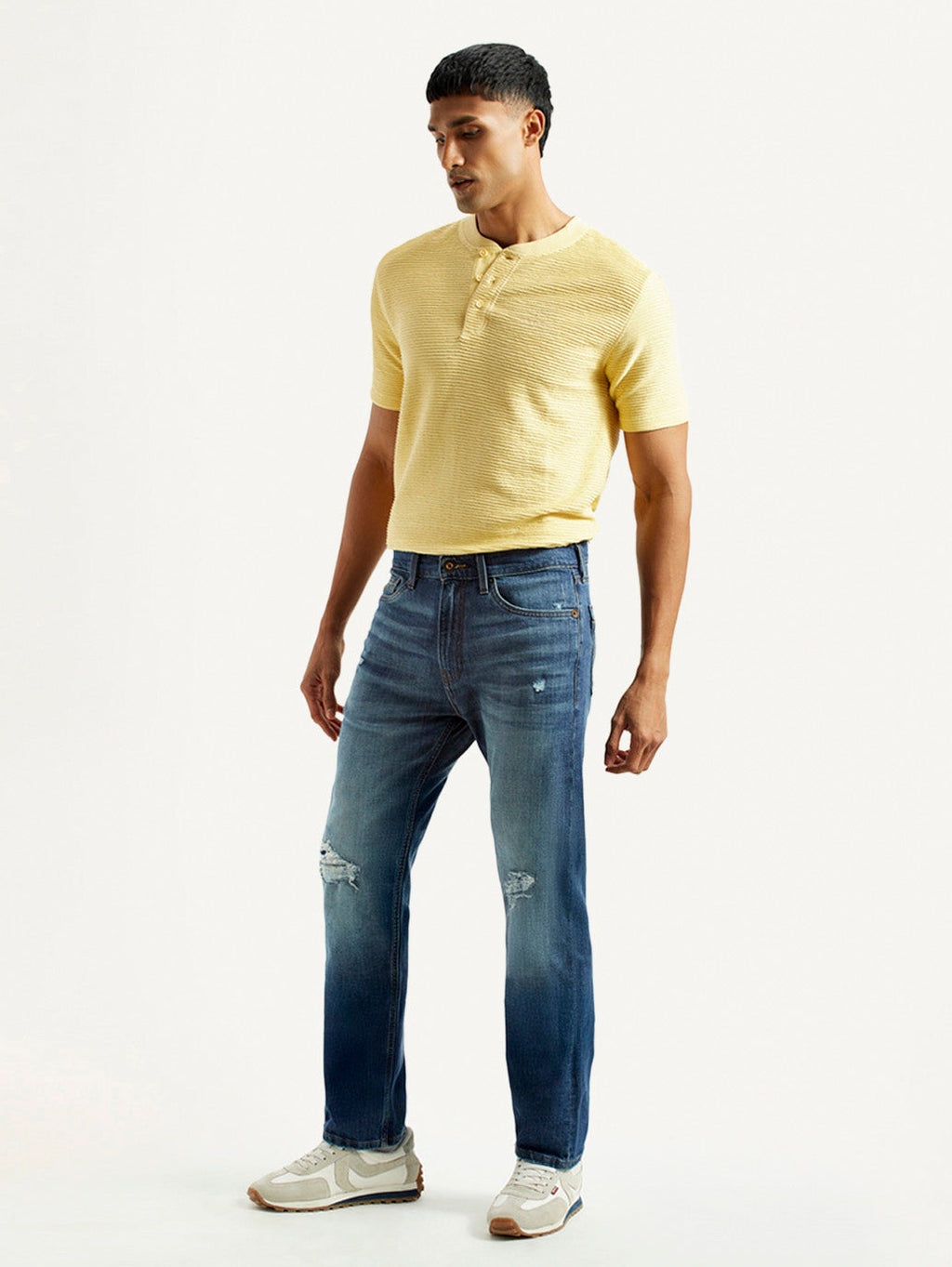 Men's 505 Blue Straight Fit Mid Rise Jeans