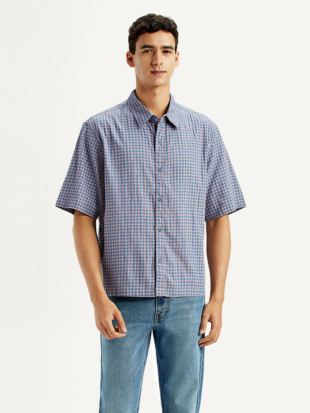 Men's Checkered Blue Boxy Shirt