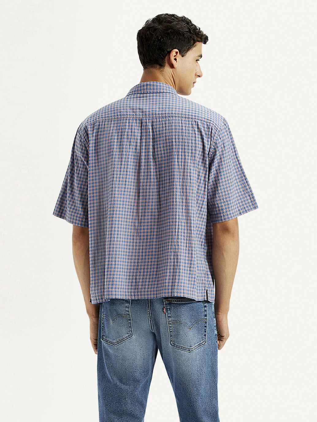 Men's Checkered Blue Boxy Shirt