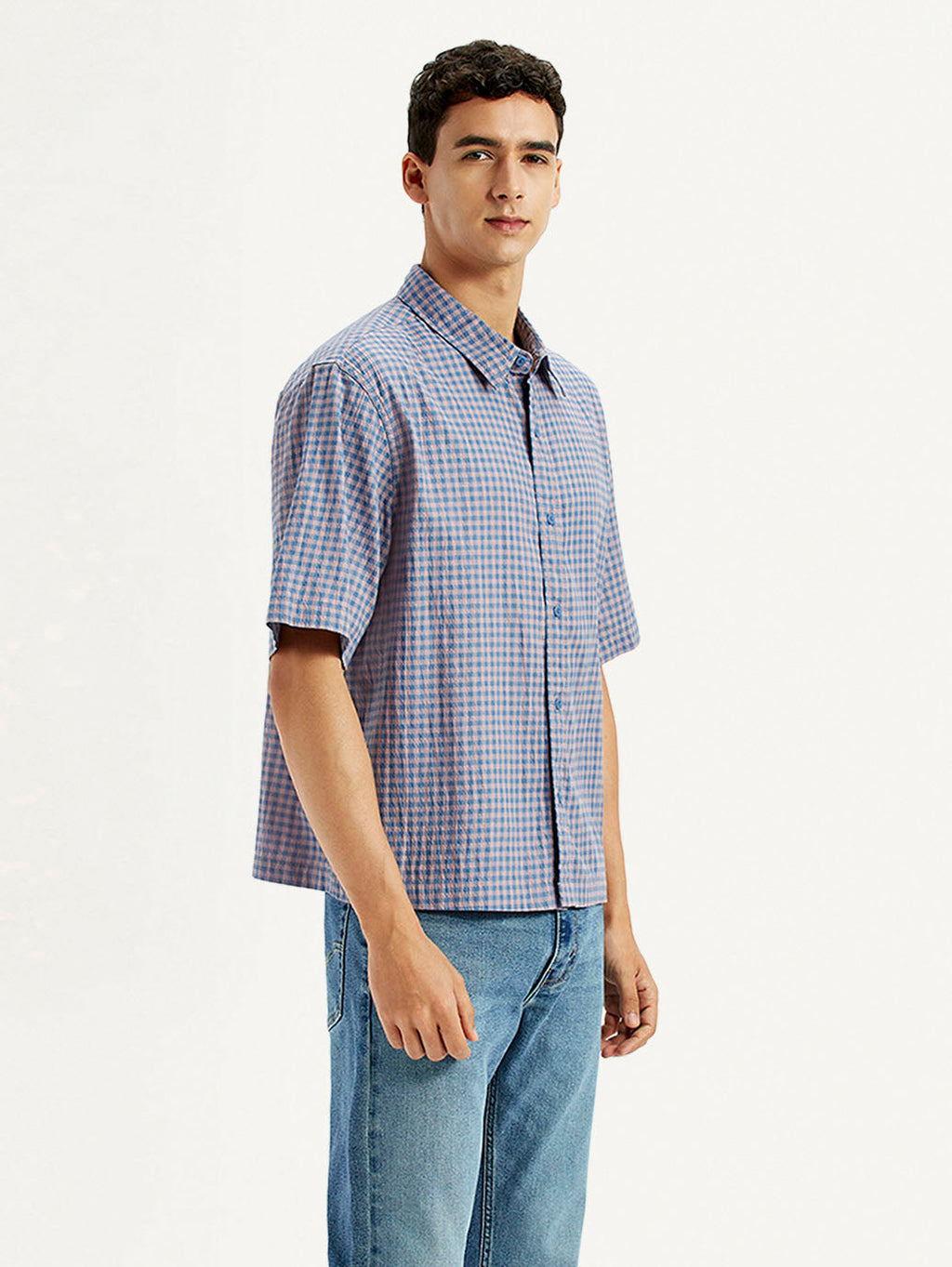 Men's Checkered Blue Boxy Shirt