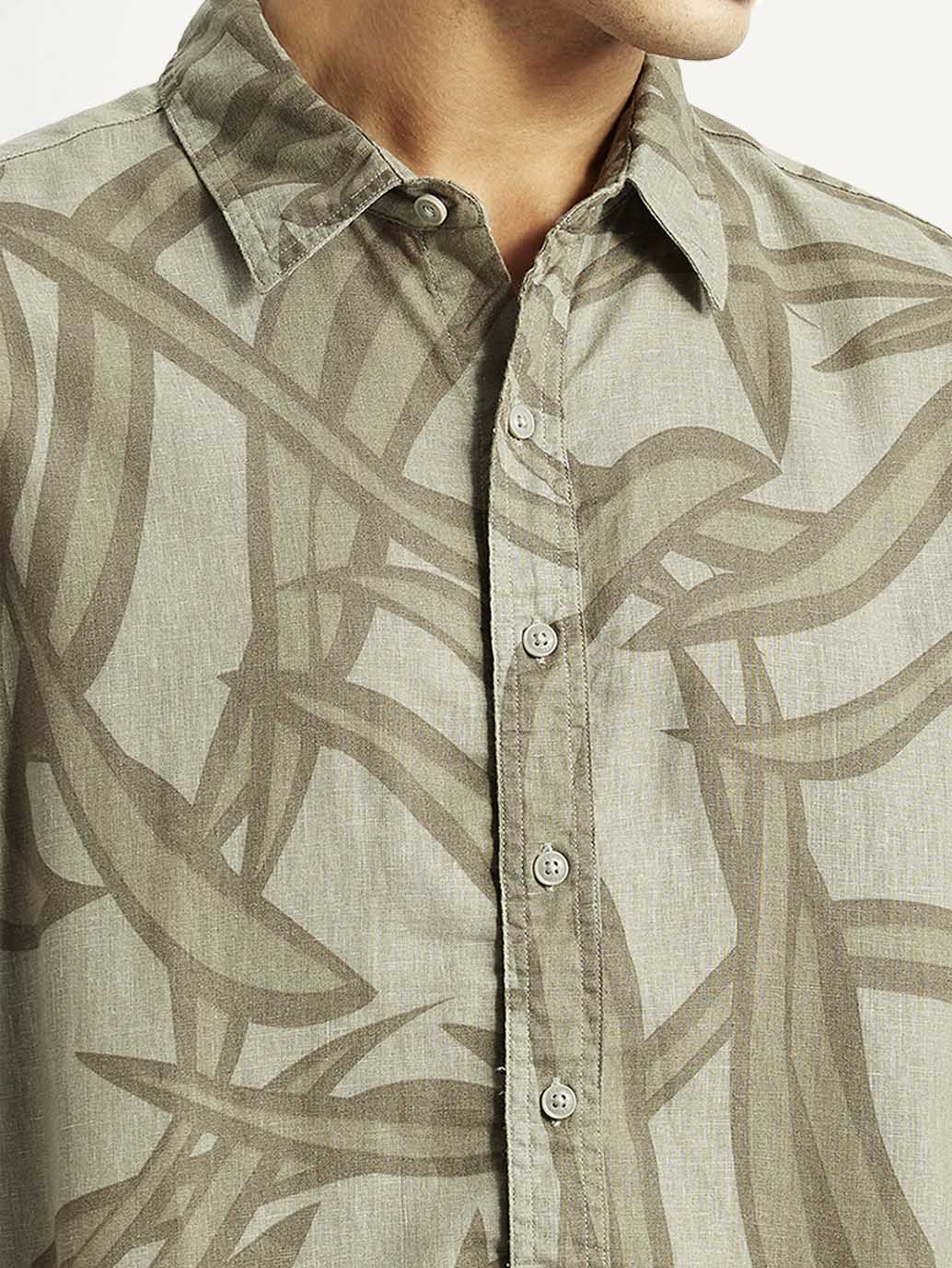 Men's Abstract Taupe Spread Collar Shirt