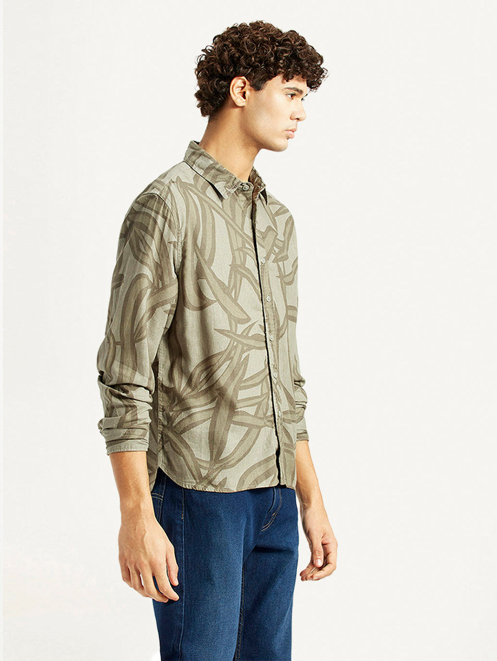 Men's Abstract Taupe Spread Collar Shirt