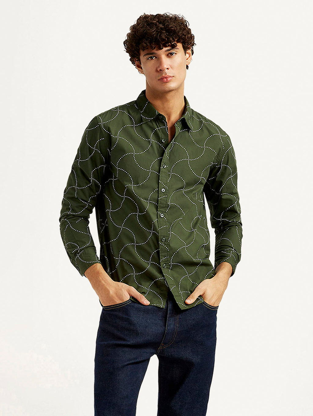 Men's Abstract Olive Slim Fit Shirt