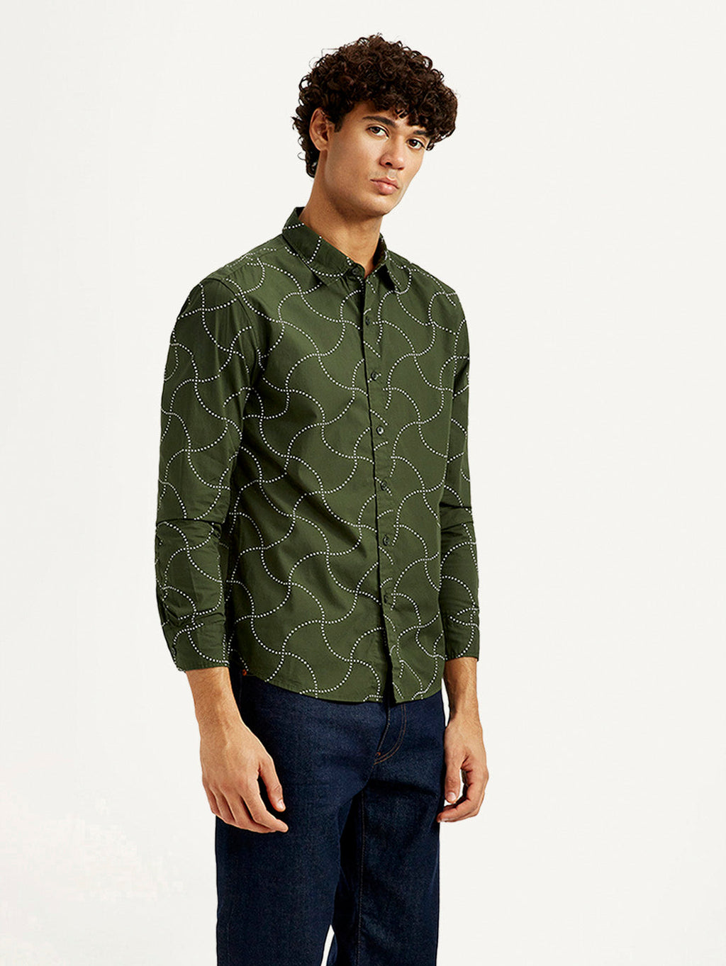 Men's Abstract Olive Slim Fit Shirt