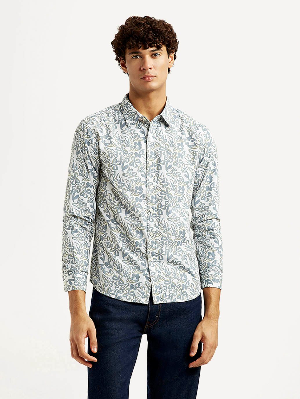 Men's Printed White Slim Fit Shirt