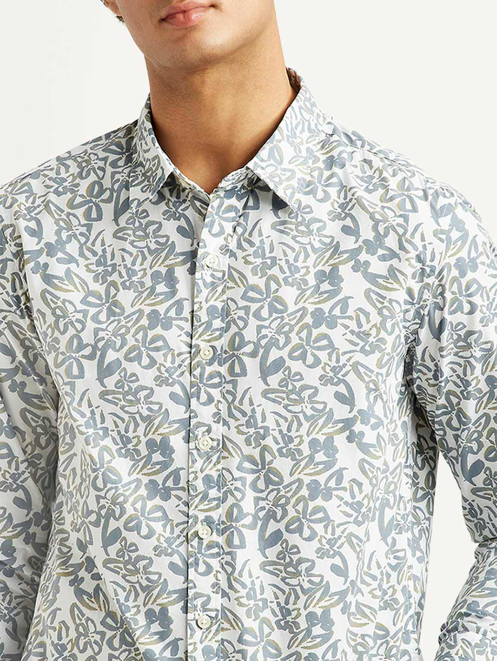 Men's Printed White Slim Fit Shirt