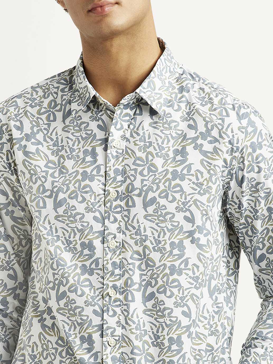 Men's Printed White Slim Fit Shirt