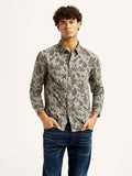 Men's Printed Khaki Slim Fit Shirt