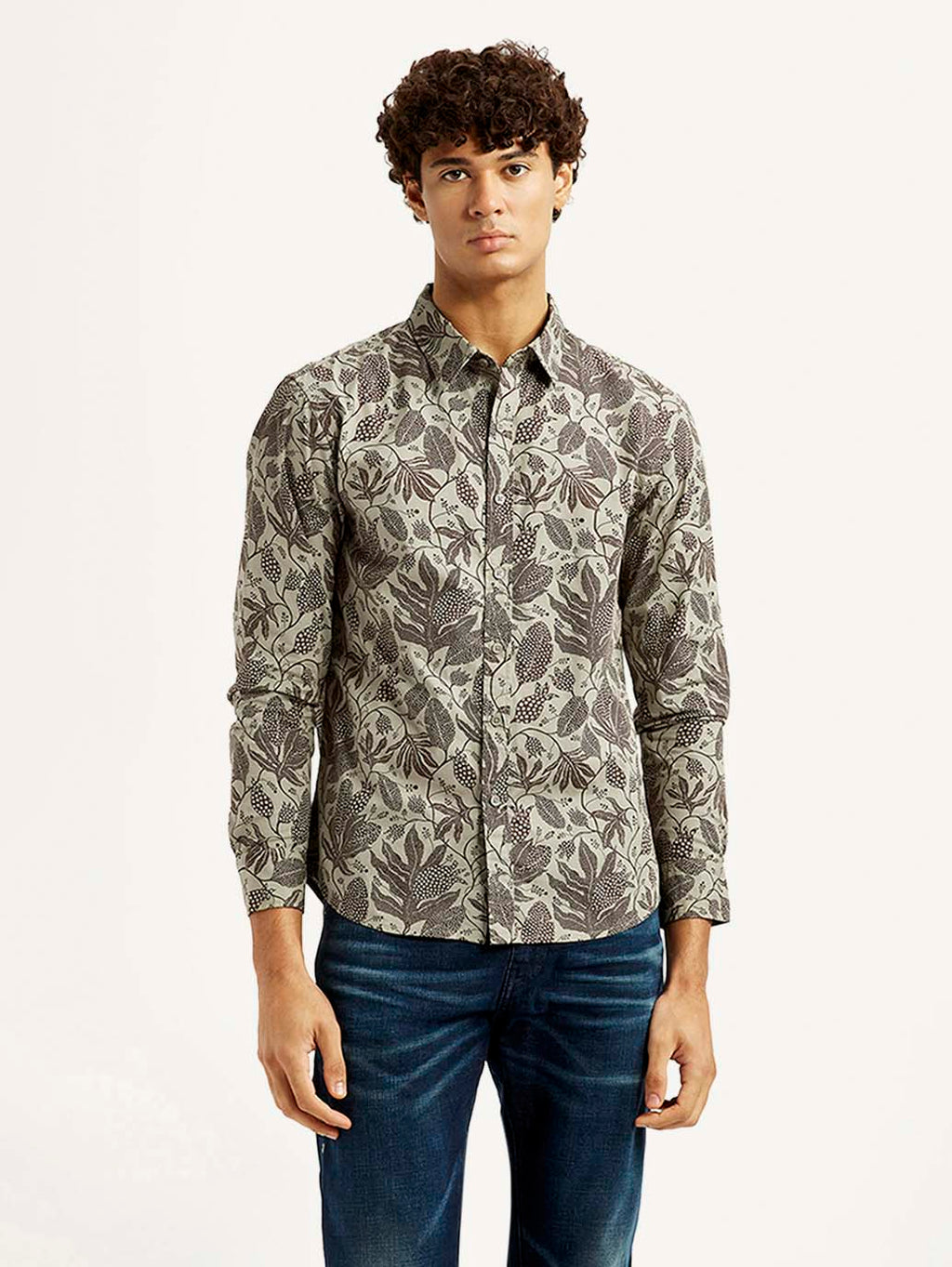 Men's Printed Khaki Slim Fit Shirt