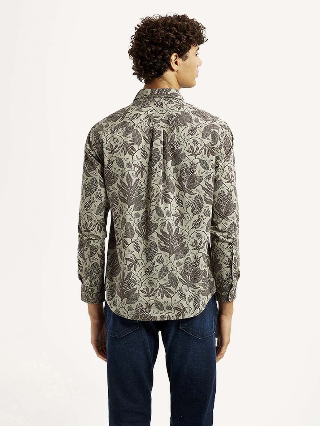 Men's Printed Khaki Slim Fit Shirt