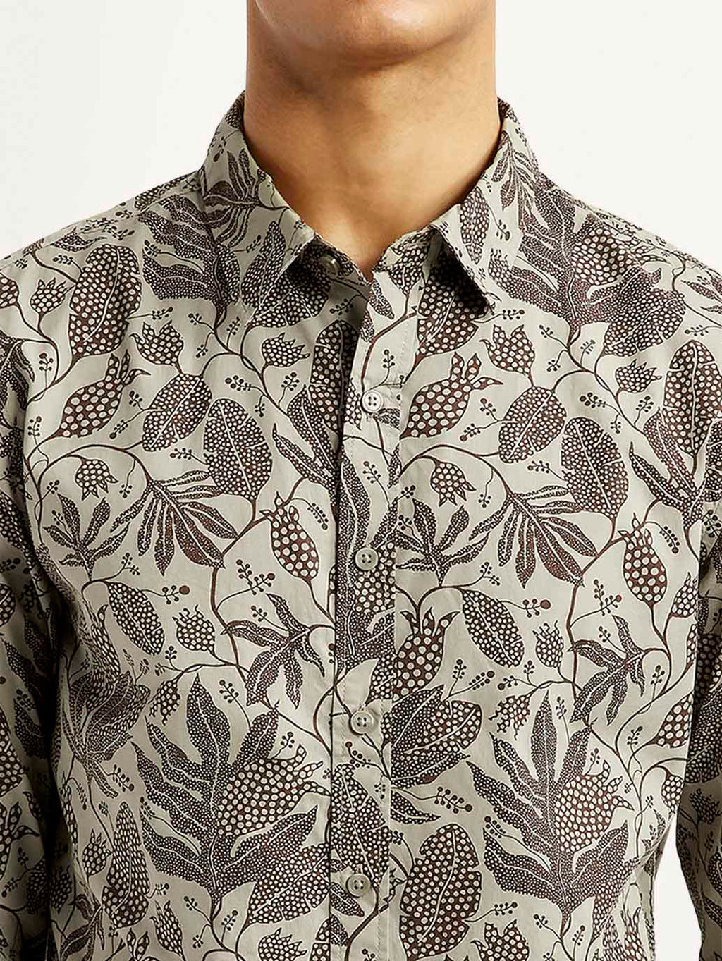 Men's Printed Khaki Slim Fit Shirt